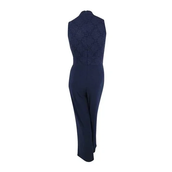 Lauren Ralph Lauren Women's Floral Mock-Neck Jumpsuit Blue Size 16 OO713AFA